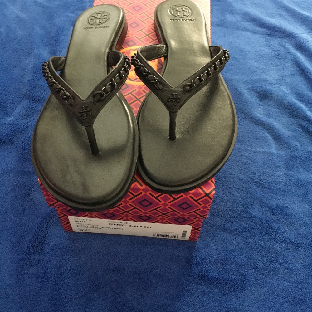 Tory Burch Black Chain Detail Sandals